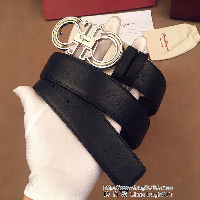 Ferragamo菲拉格慕 雙面進口頭層牛皮荔枝紋 獨特復古風格 精鋼扣 男士皮帶  xfp1194